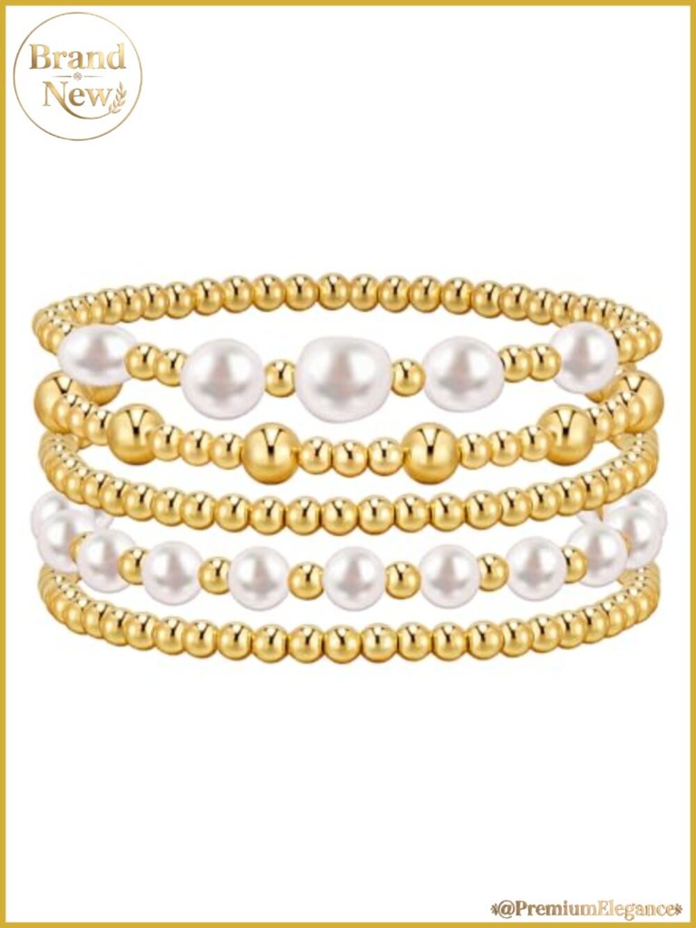 14K Gold Plated Stackable Beaded Bracelet Set Women Stretch